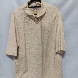 Vintage Youthcraft Cream/Beige Brocade Lined Fancy Over Dress Coat Size S {CH}